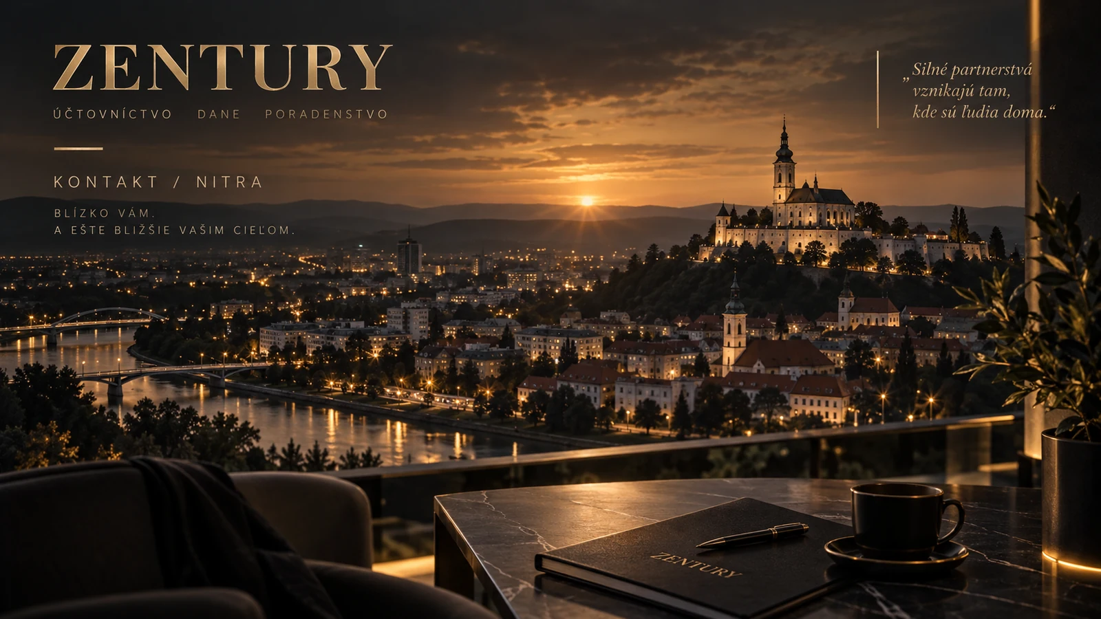 Umelecká vizualizácia večernej panorámy Nitry
