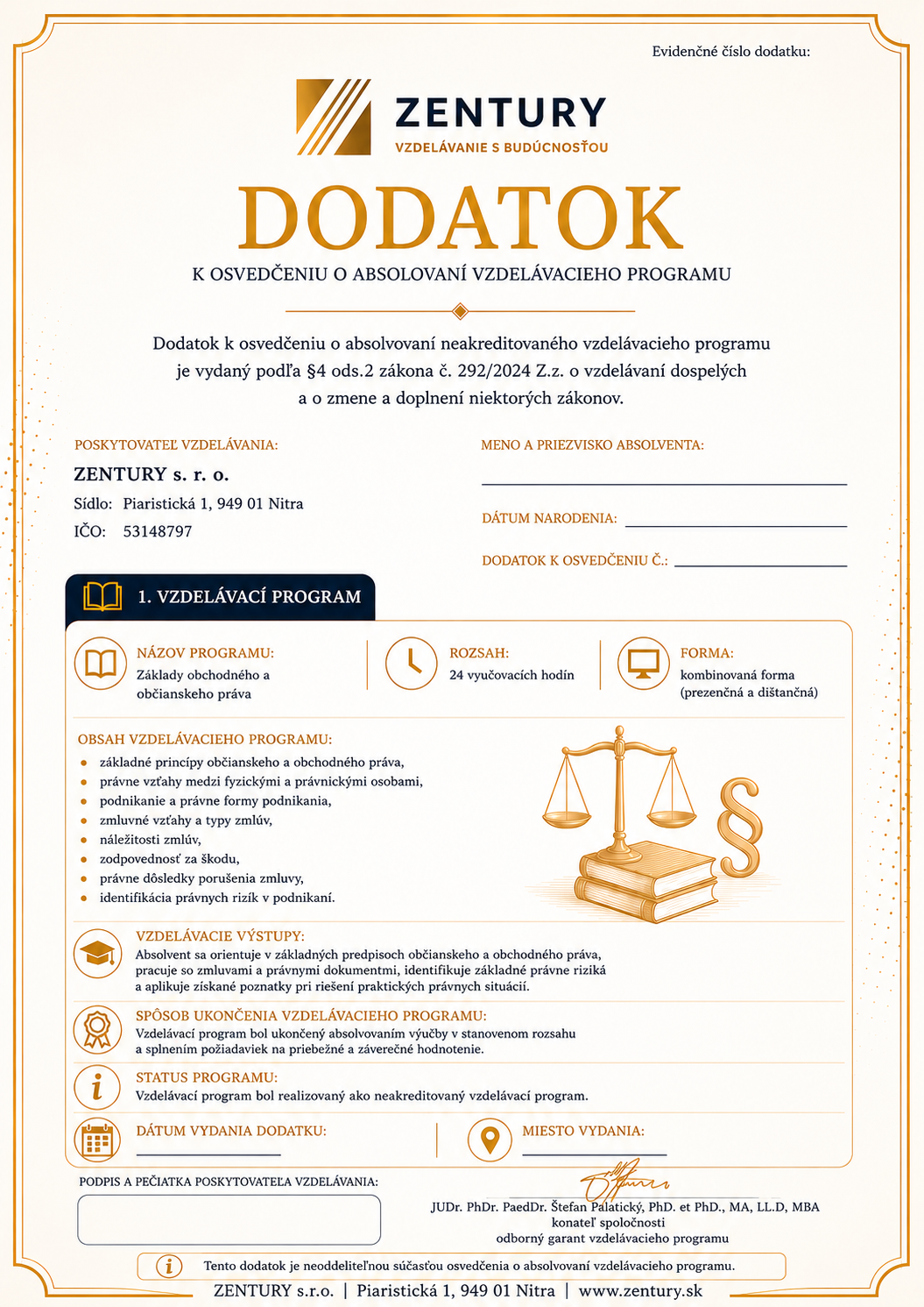 Náhľad vzoru dodatku k osvedčeniu